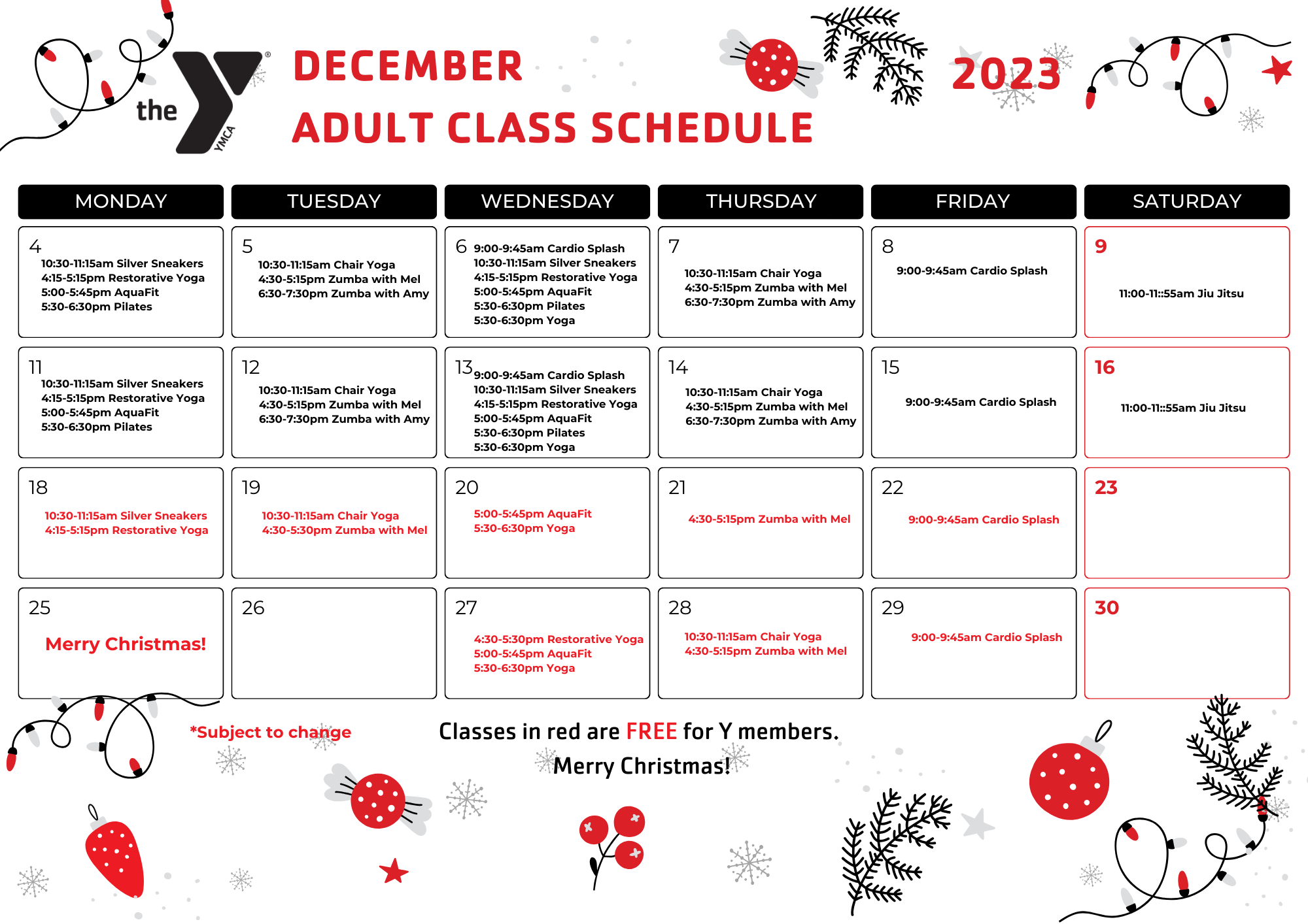 December class schedule